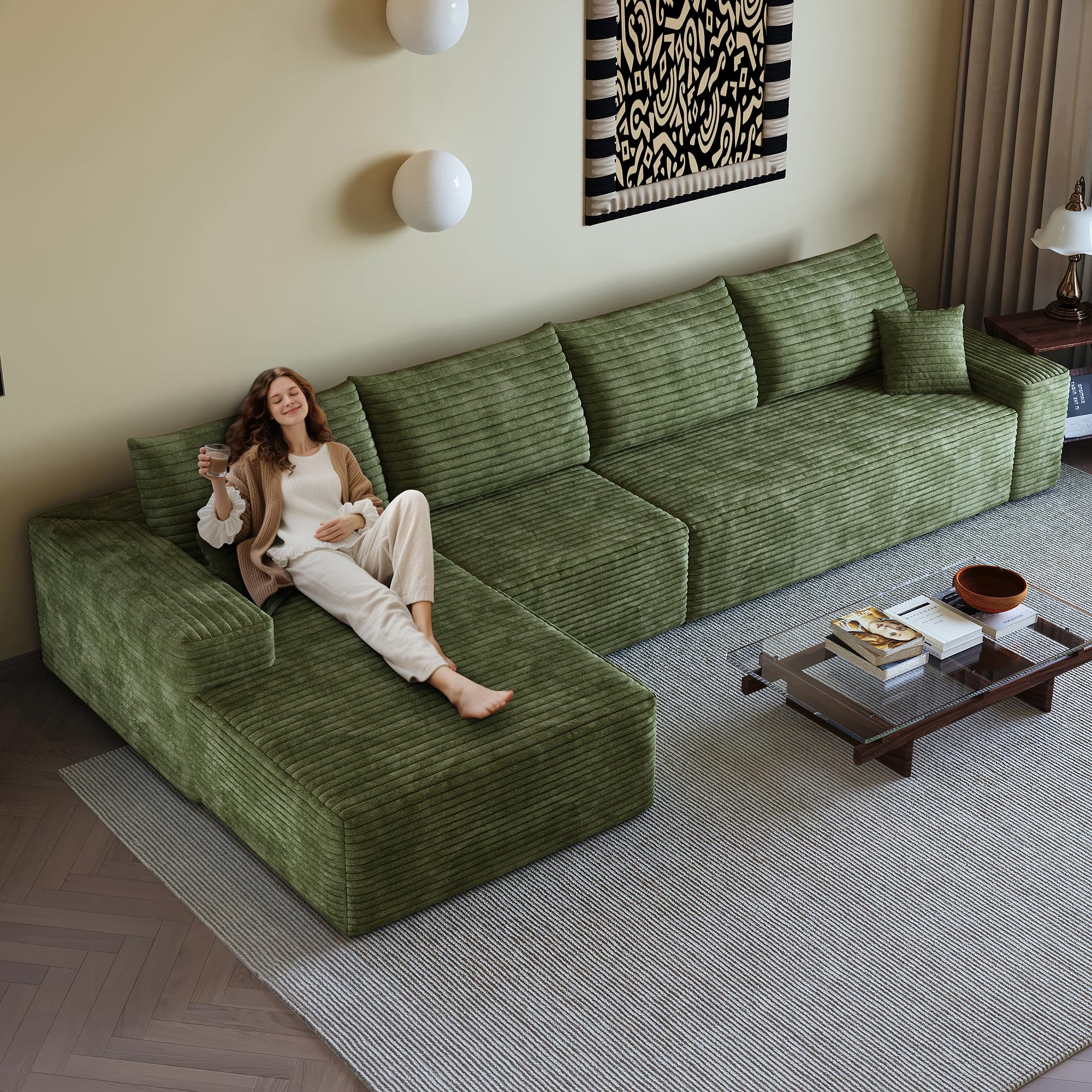 96" Sectional Couches for Living Room Cloud Couch Sofa with L-Shape Upholstered Boneless Couchs Modern Modular Sectional Couch with Chaise