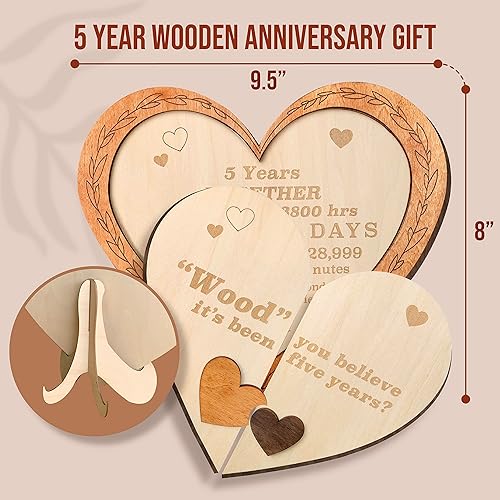 Miniatura 2 de Regalo de madera de 5 años para él y ella Regalos de madera de 5 aniversario para esposa, marido, 5 años de matrimonio, aniversario para pareja,
