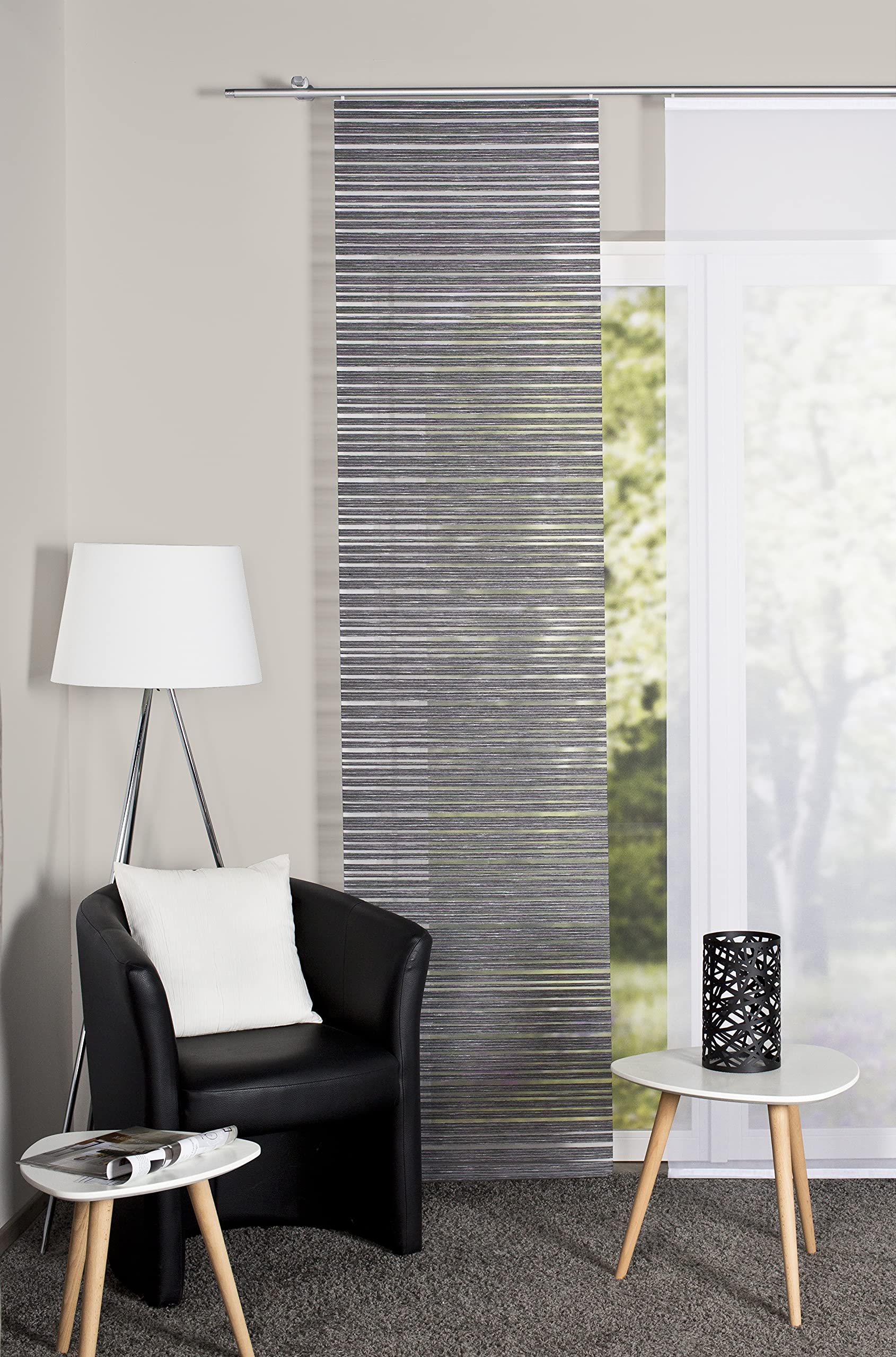 Home Fashion / Fertig-Schiebewand mit Querstreifen aus Bambus-Optik, Seiten lasergeschnitten, |FOLKE| 084957-8007 | GRÖSSE 245 X 60 cm/ANTHRAZIT