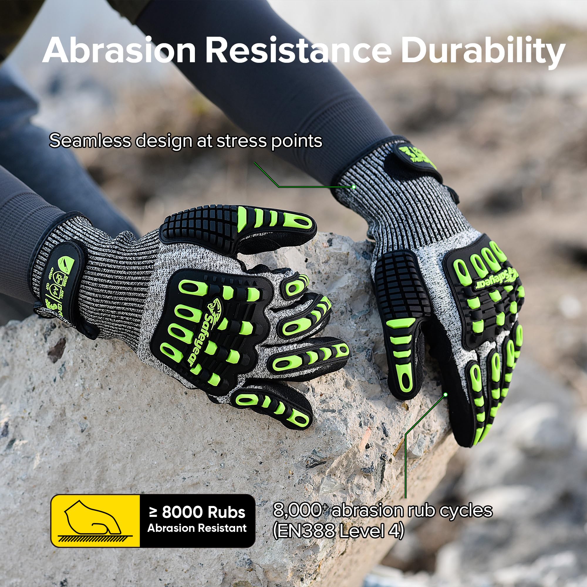 SAFEYEAR Level 5 Cut Resistant Gloves, Nitrile Sand Coated with TPR Impact Protection - Image 2
