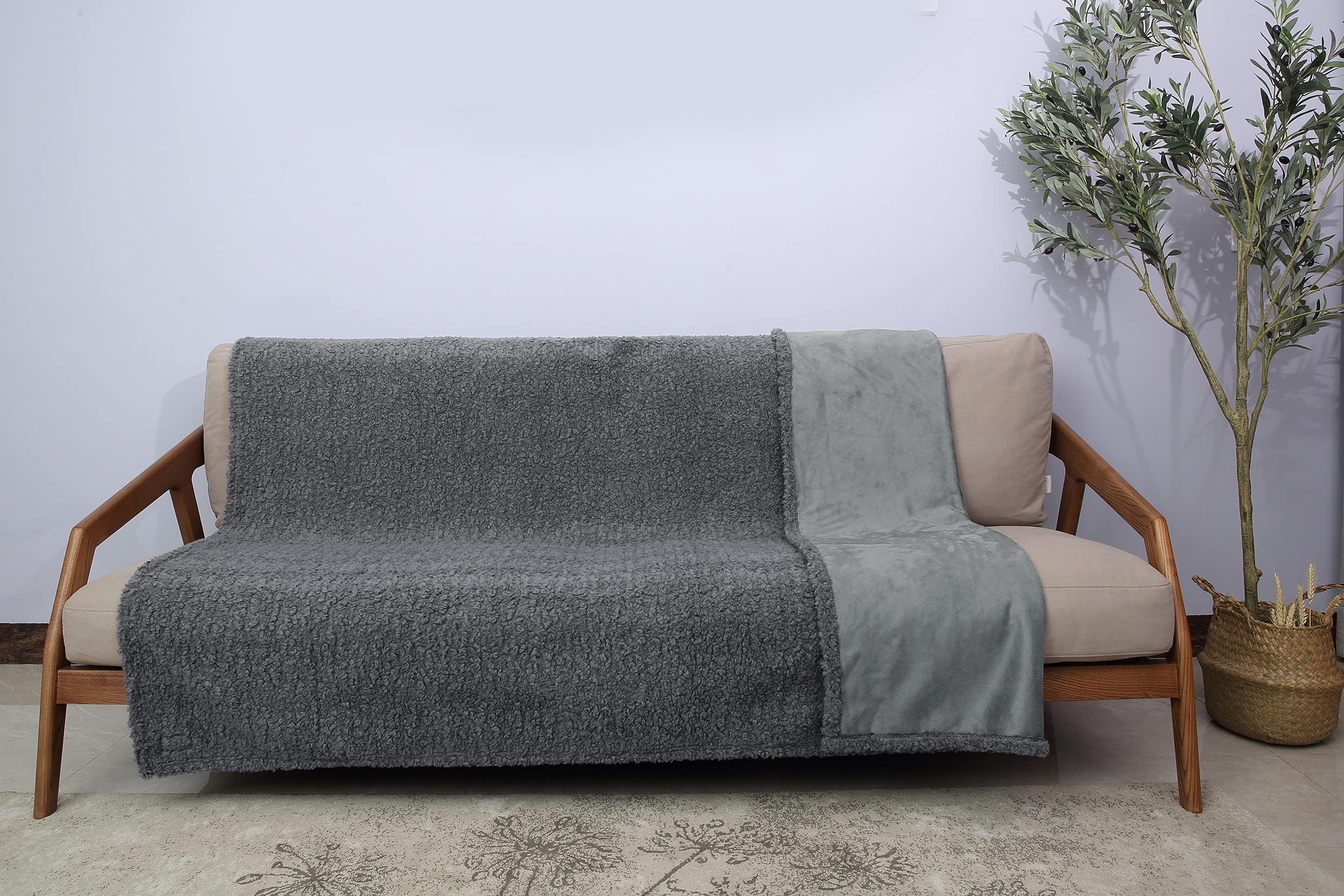 Catalonia Classy Waterproof Blanket for Bed, Pleasure Sofa Couch Cover, Bed Protector for Lovers, Fleece Sherpa Throw for Adults, 203 x 152cm Grey