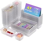 15 PCS Clear Plastic Drawer Organizer Set - 4 Sizes Makeup Organizer Desk Drawer Divider Bathroom Organizers and Storage Bins for Makeup, Jewelry, Gadgets, Office, Kitchen, Bedroom, Bathroom