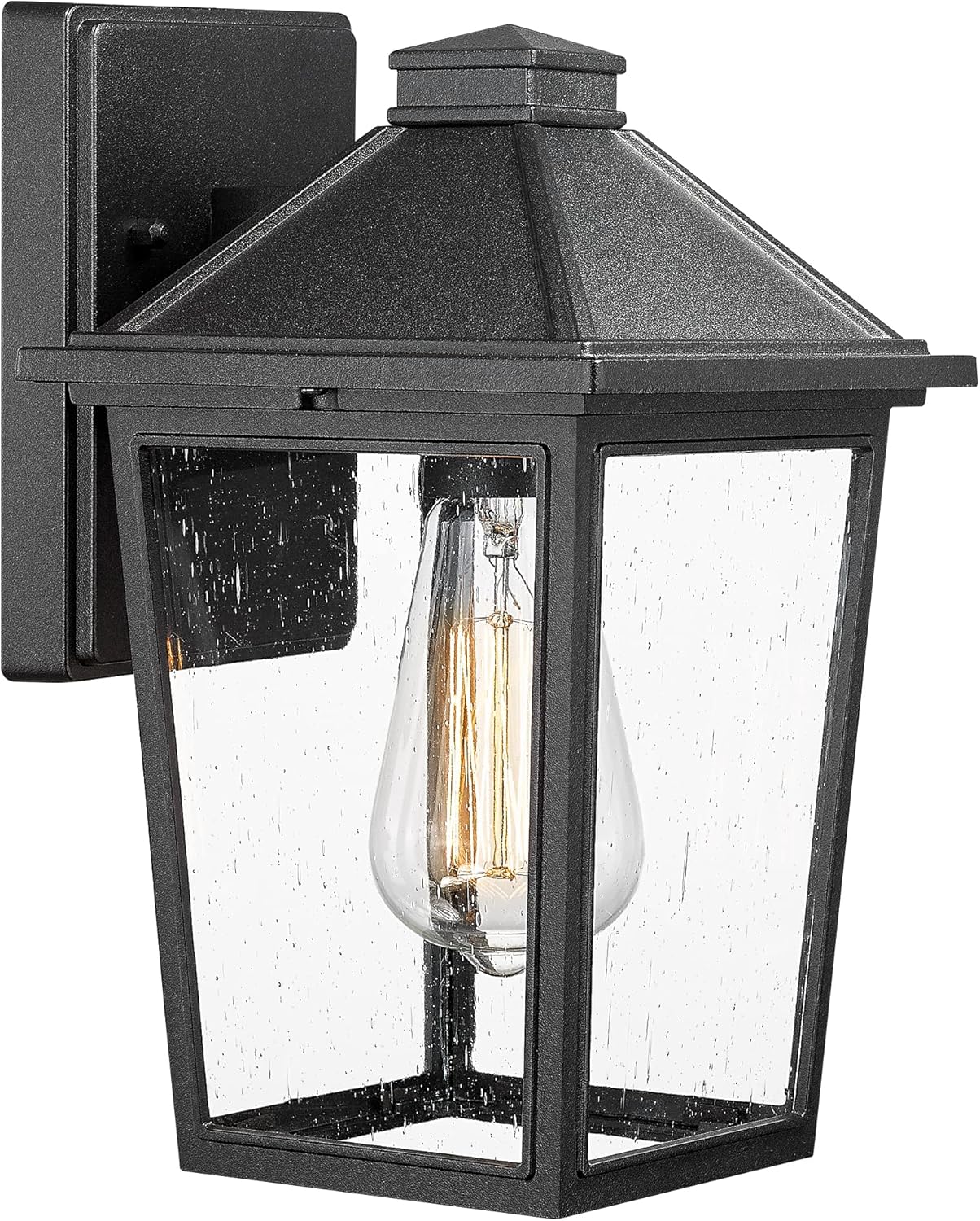 Outdoor Wall Light Fixture, HWH Exterior Wall Sconce Lantern, Outdoor Porch Lights with Seeded Glass Shade for Doorway, Garage, Matte Black Finish, 5HX64BM BK (Large)