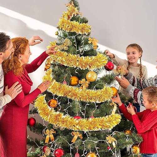 Miniatura 6 de Guirnalda de oropel de Navidad de 72 pies de largo con brillantina, decoración colgante de árbol de Navidad para fiestas, vacaciones, bodas,