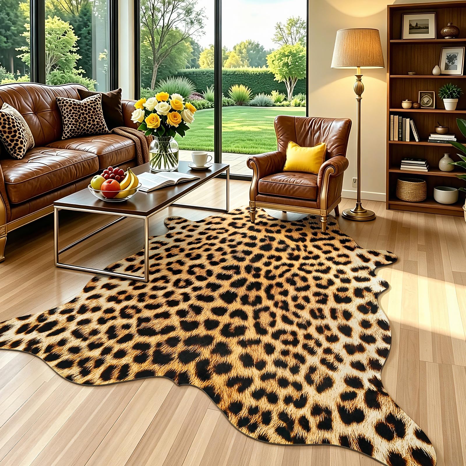 AROGAN Large Leopard Faux Fur Rug, Large Cheetah Fur Rug for Living Room and Bedroom, 14 x 18 cm Resistant Rug with Cheetah Print for Wall Decoration, Rug