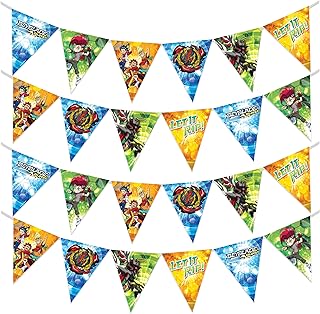 Treasures Gifted Officially Licensed BEYBLADE BURST Party Supplies - BEYBLADE Banner Pennants 2 Pack - BEYBLADE Birthday Party Supplies - BEYBLADE Party Supplies - BEYBLADE BURST Pennant Banners