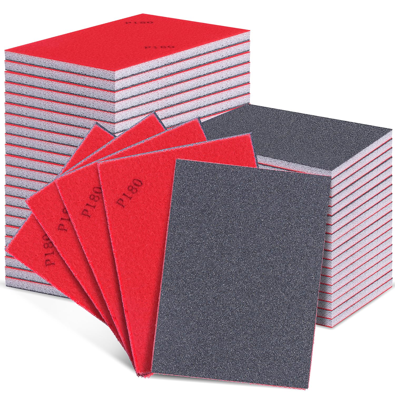 Set di 16 spugne abrasive per legno, cartongesso, 180 pezzi, grana 180, blocchi abrasivi per legno, cartongesso, metallo, riparazione carrozzeria auto