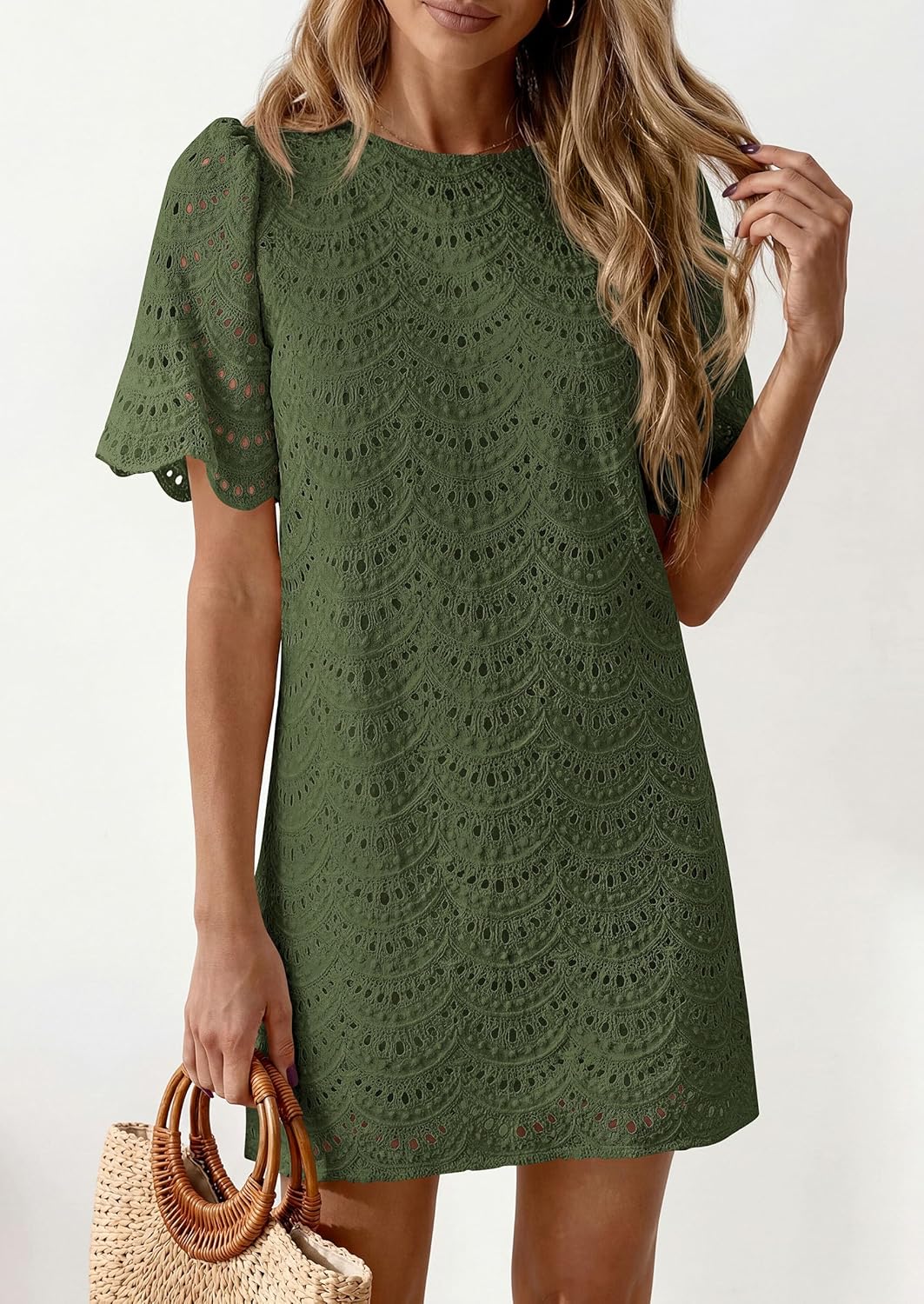 PRETTYGARDEN Women's 2026 Summer Casual Short Dresses Embroidered Lace Short Sleeve Boho Mini Dress Beach Vacation Clothes - Image 3