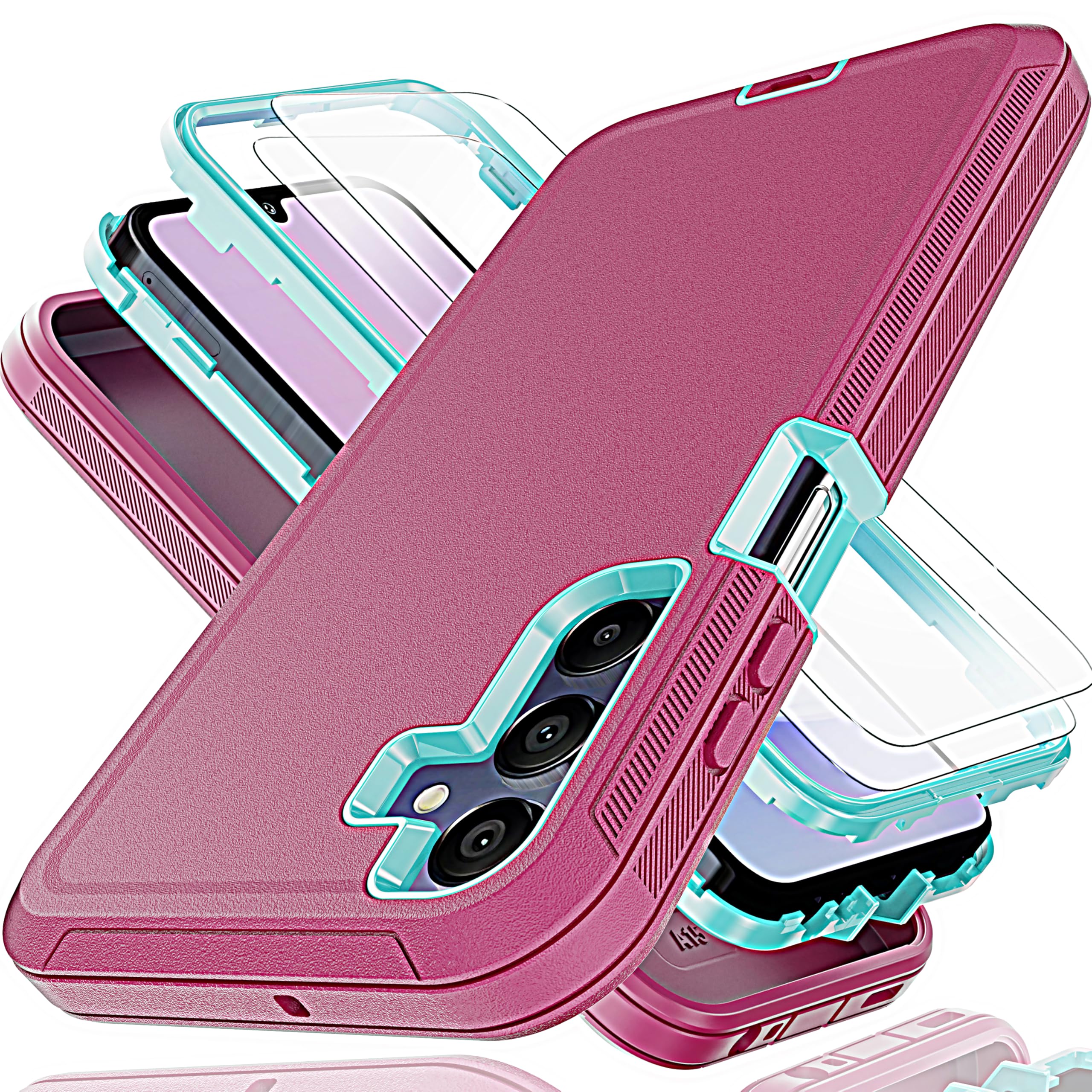 KaiMai for Galaxy A15 5G Case with Explosion-Proof Film[2 Pack],3 in 1 Shockproof TPU Hard PC Bumper Drop-Proof Shell for Samsung Galaxy A15 5G,Pink