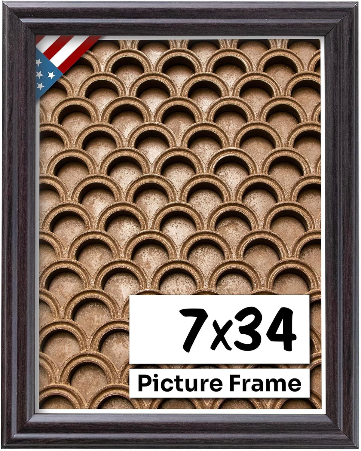Coffee Brown 7x34 Picture Frame .75" Inch Wide - Dark Brown Wall Decor Handmade Solid Wood Frames with Preinstalled Hangers and UV Blocking Plexiglass 34x7 Frame