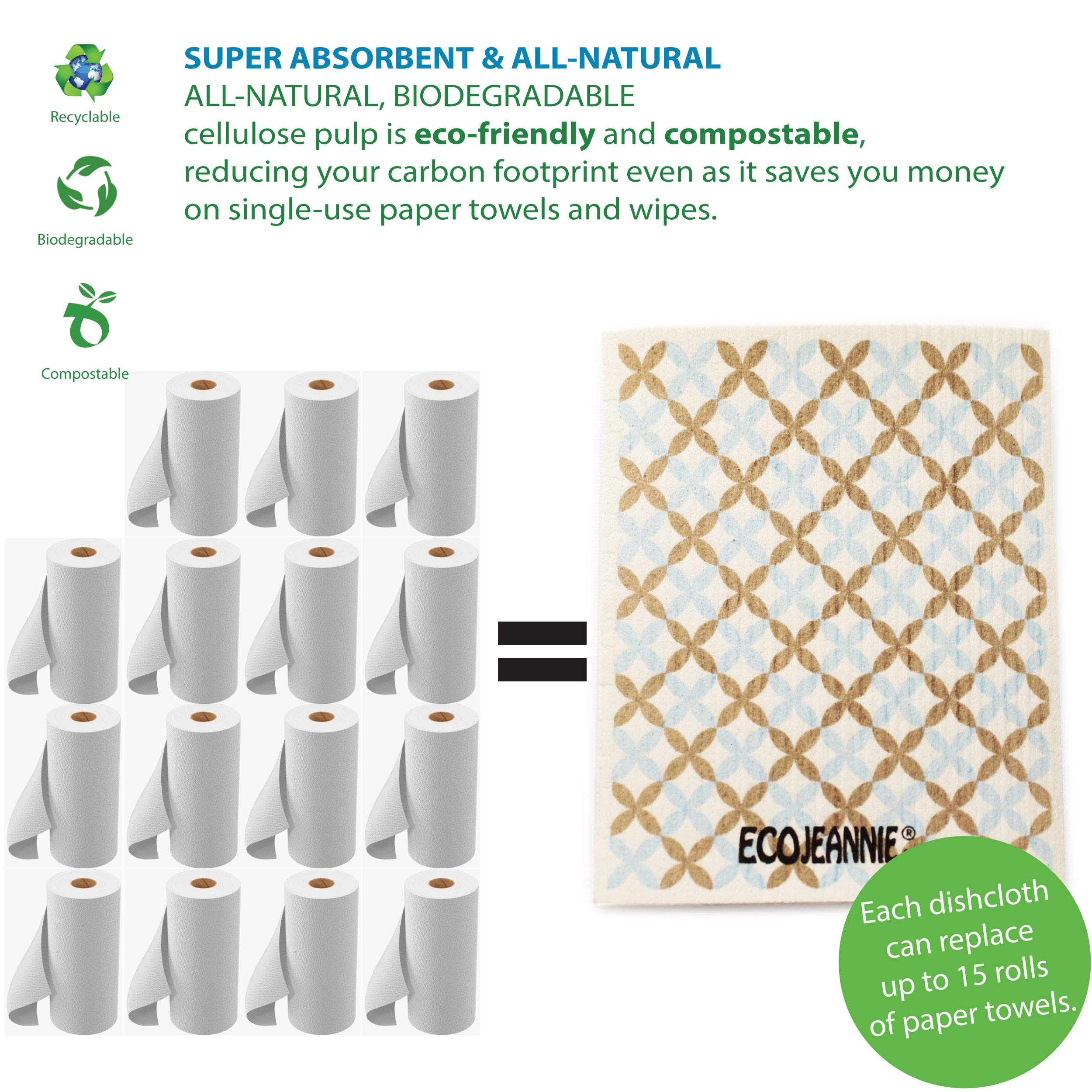 Wholesale EcoJeannie Eco-Friendly German Cleaning Cloth 100% Biodegradable Cellulose Sponge Cloths, Kitchen Cloths, GMO-Free, Reusable - Made in Germany Packaged in P.R.C. (8 Pack)