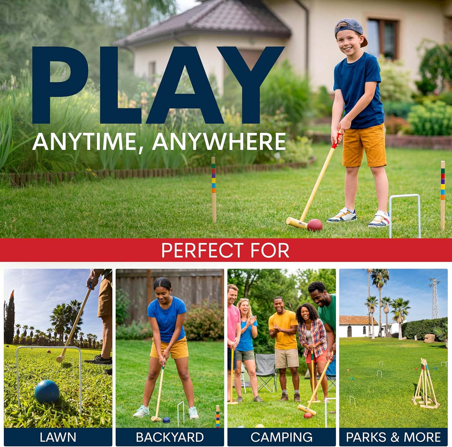 Professional Croquet Set for Adults – Deluxe Croquet Sets for Families with 35'' Wooden Mallets, Polymer Balls, Carrying Bag – Classic Outdoor Game for Kids and Lawn Play