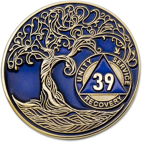 Miniatura 16 de Medallón/Ficha/Ficha de Recuperación AA Sobriety Mint de 2 Años, Árbol de la Vida Retorcido, Dorado - Negro