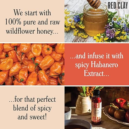 Miniatura 5 de Red Clay - Miel caliente de melocotón picante y miel picante con caja de regalo, 100% pura miel de flores silvestres cruda, de origen sostenible,