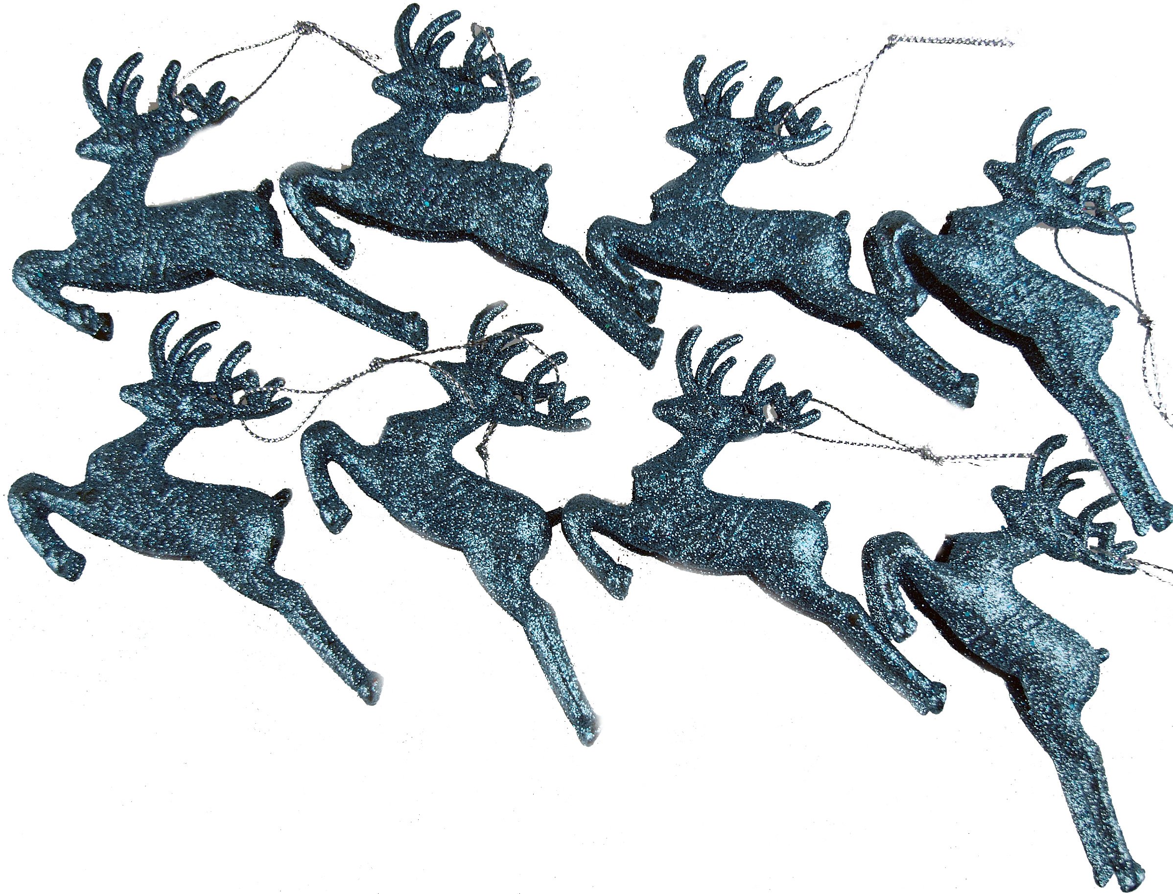 DP Set Of 8 ICE BLUE Glitter Reindeer Christmas Tree Hanging Ornament Decorations
