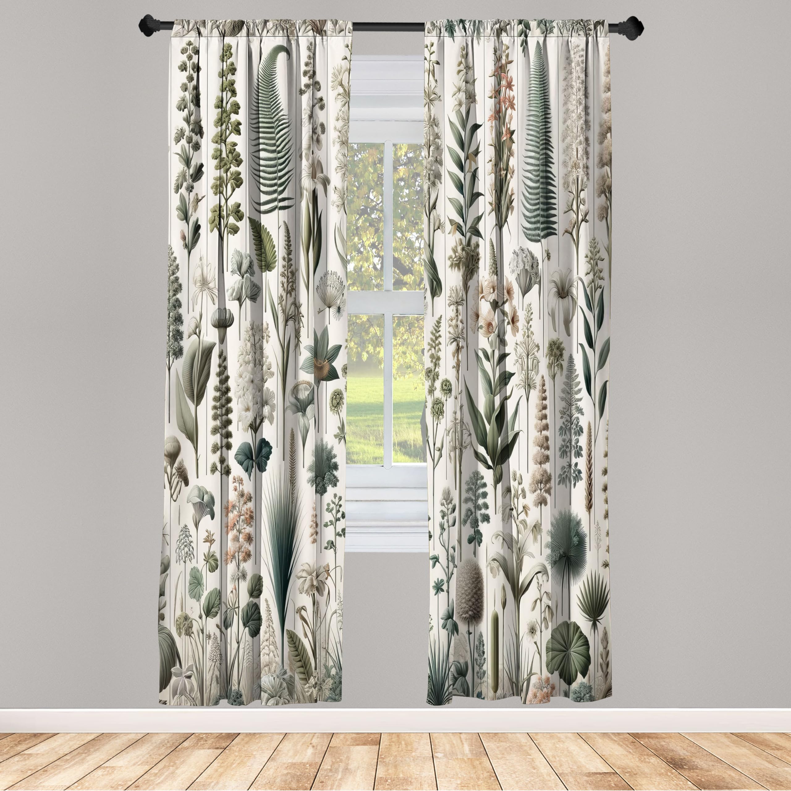 Ambesonne Neutral Window Curtains, Exotic Botanical Illustration of Leaves Pastel Tones Ferns and Palms, Lightweight Decorative 2-Panel Set & Rod Pocket, Pair of - 28
