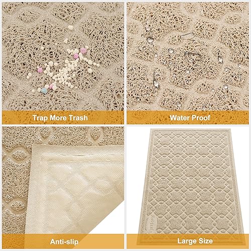 Miniatura 5 de Tapete para caja de arena para gatos, 35 x 24 pulgadas, tapete grande para atrapar arena para gatitos, mantiene el suelo limpio, tapete de caja de