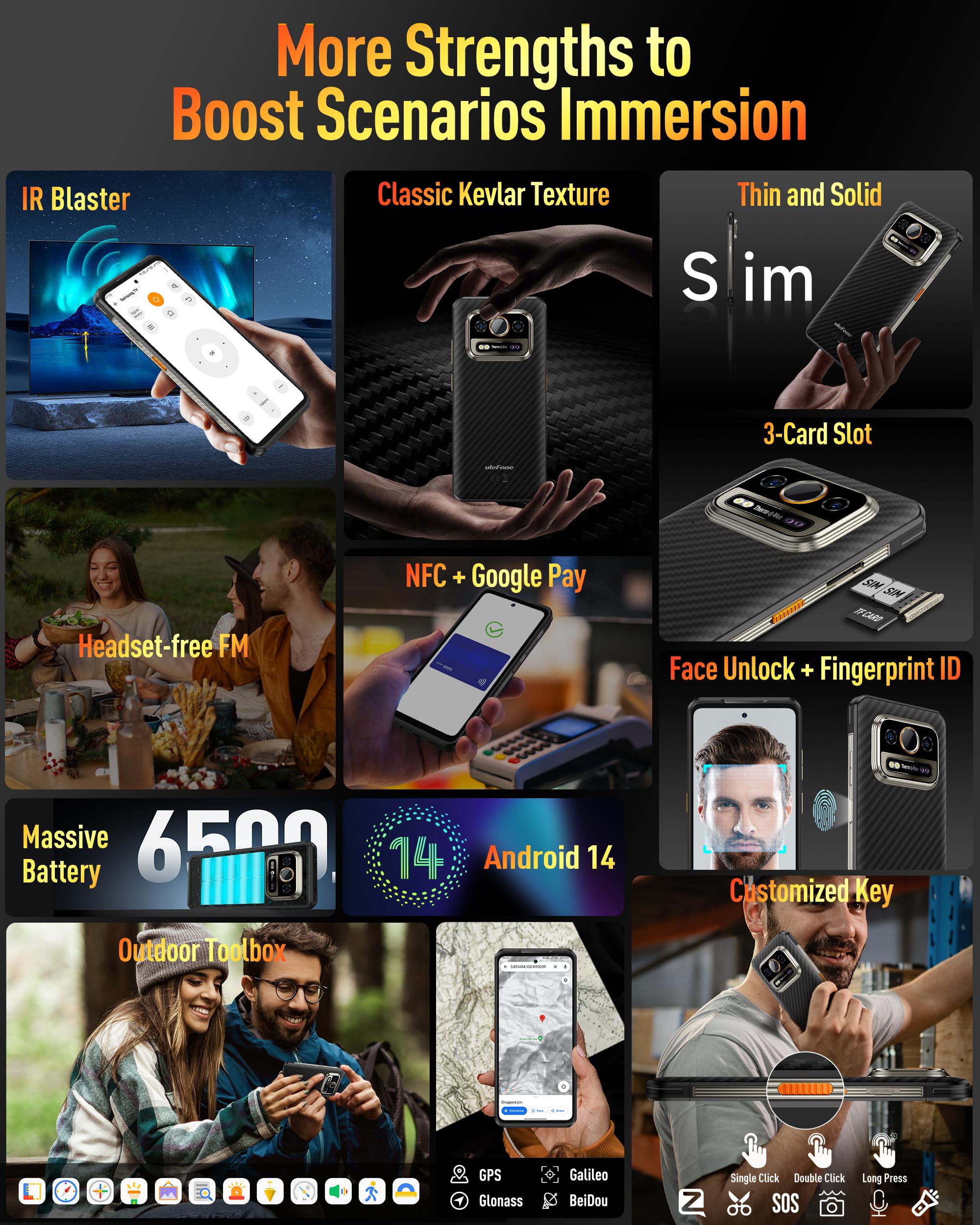 Ulefone Armor 25T Outdoor Smartphone mit Wärmebildkamera, 12GB+256GB/2TB Android 14 Handy, 50MP+64MP Nachtsicht 6500mAh Akku 33W 6,78'' FHD+120Hz, 4G Dual SIM, IP68/IP69K/Face ID/NFC/OTG/GPS