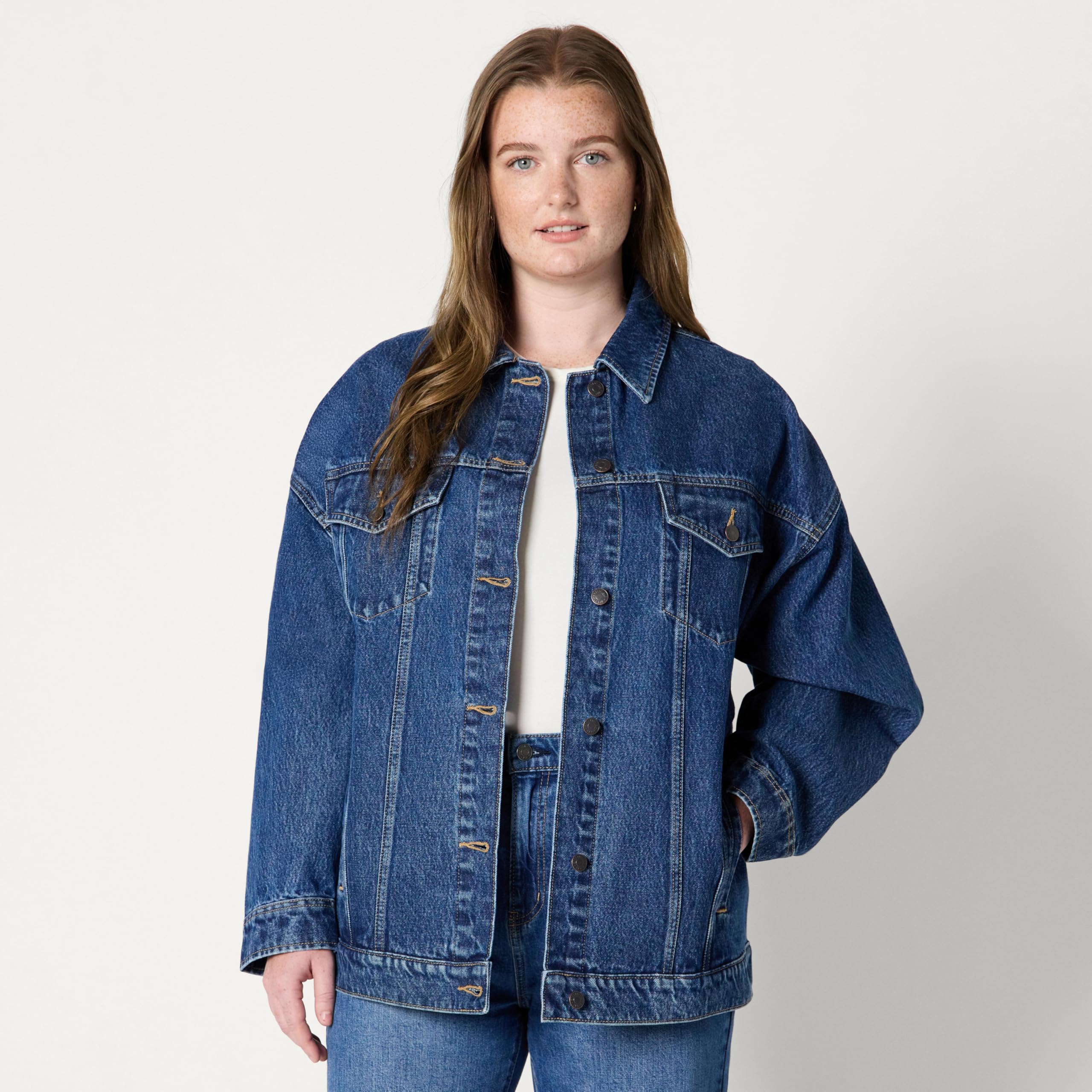 Amazon Essentials Veste de Camionneur en Denim avec Poches Femme