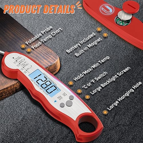 Miniatura 6 de Termómetro digital para carne, termómetro impermeable de lectura instantánea para alimentos para cocinar y asar a la parrilla, accesorios de cocina,