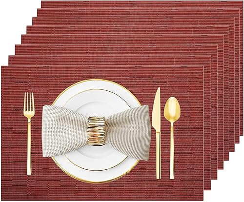 Miniatura 8 de Juego de 6 manteles individuales lavables y limpiables para mesa de comedor, cocina, interior y exterior, manteles individuales de vinilo tejidos,