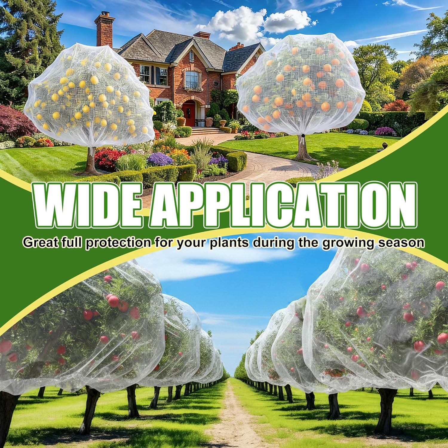 4 Pcs Extra Large 12 x 10 ft Bird Netting for Garden Fruit Tree Plant Protection with Zipper Drawstring Bird, Insect and Deer Barrier for Large Trees, Blueberry Bushes, Vegetable Gardens