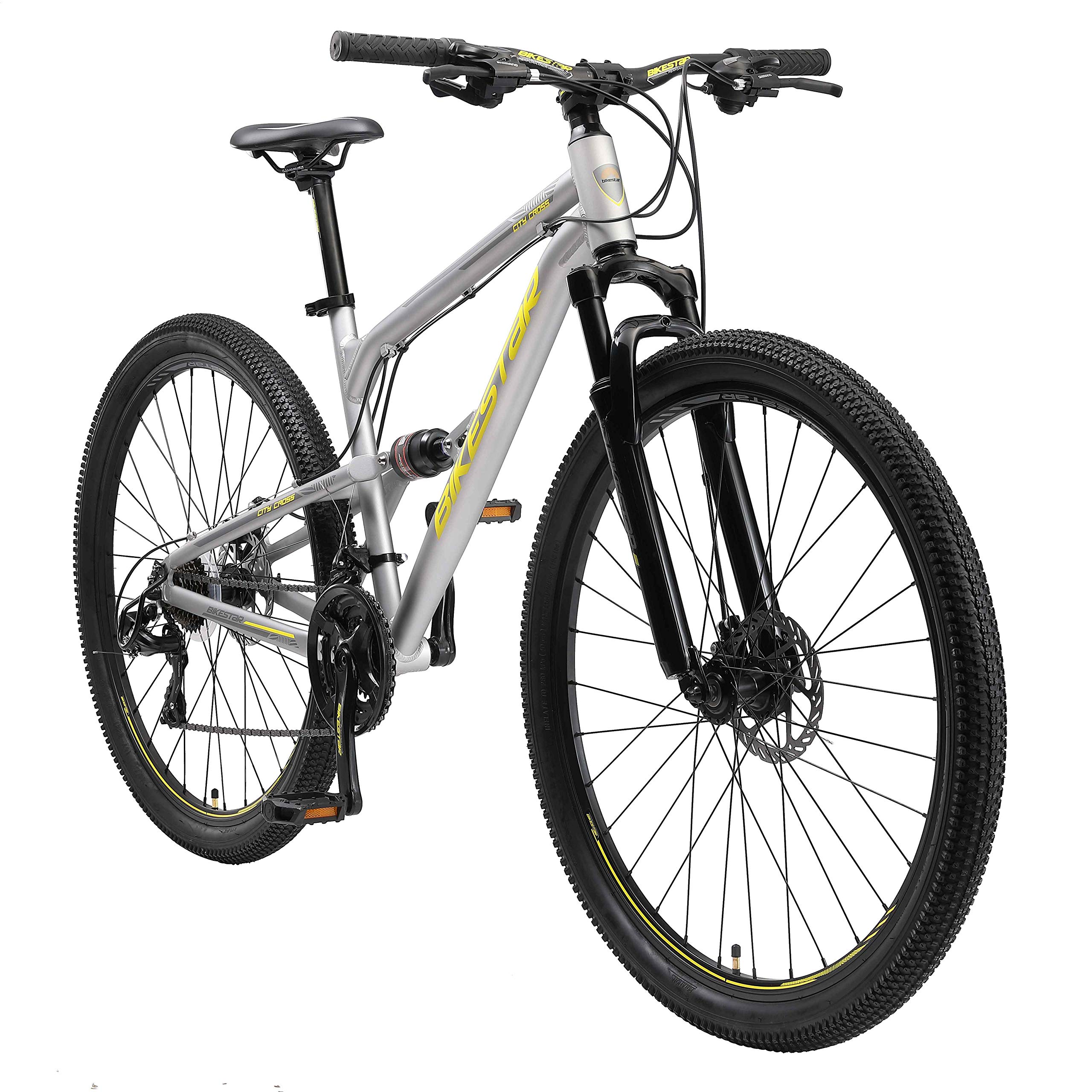 BIKESTAR Fully Aluminium Mountainbike Shimano 21 Gang Schaltung, Scheibenbremse 29 Zoll Reifen | 17.5 Zoll Rahmen Alu MTB Vollgefedert | Grau