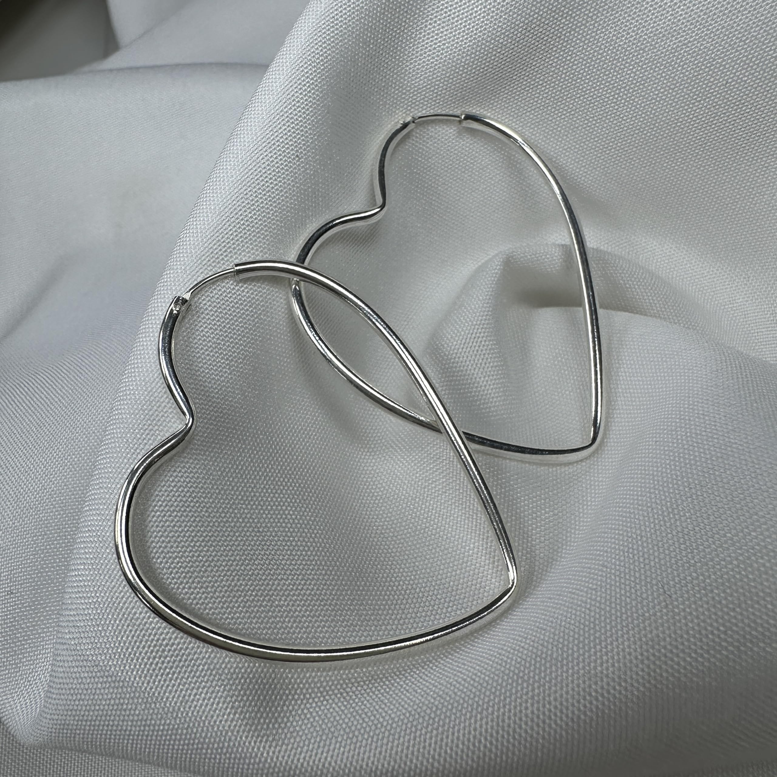 Groß 42 mm Sterlingsilber Herz Creolen Ohrringe