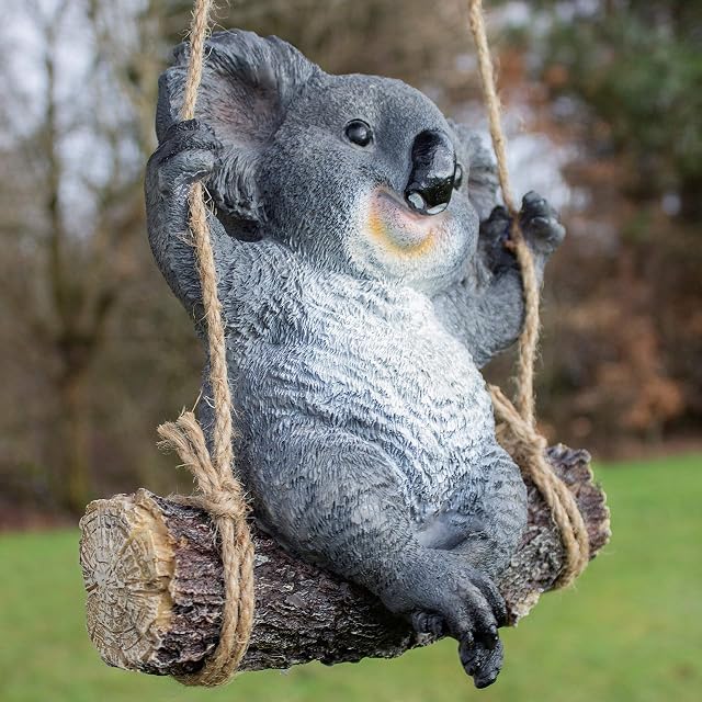 garden mile Swinging Koala Bear Resin Garden Ornament Swing Koala Indoor Outdoor Sculpture Statue Ornaments Decor Yard Art Figurines Patio Lawn