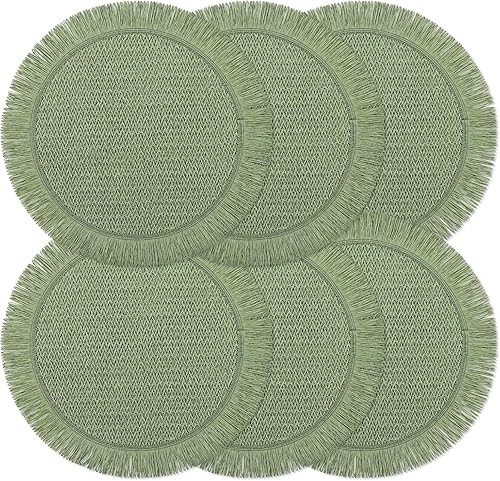 fanquare Juego de 6 manteles individuales redondos de papel bohemios de 15 pulgadas, manteles individuales trenzados para el hogar, cafetería o