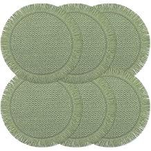 fanquare Boho Round Paper Placemats 15'' Set of 6, Rustic Woven Fade-Safe Tablemats, Braided Placemats for Home, Cafe or Events, Green