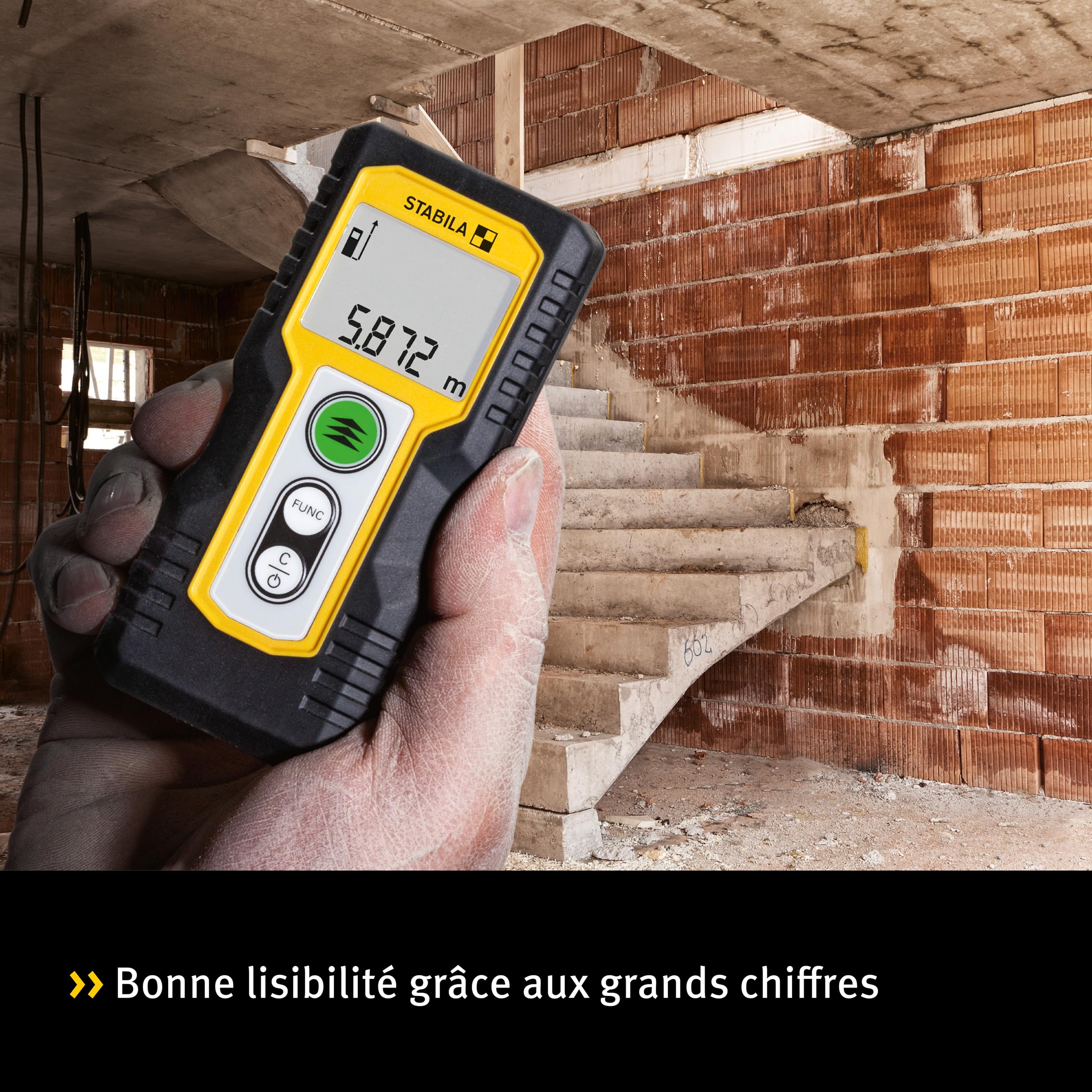 STABILA Télémètre laser LD 220, zone de mesure max. 30 m, 4 fonctions de mesure (entre autres surface et volume), IP 54, piles (2 x AAA) incluses
