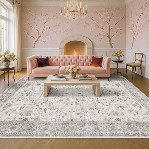 Miniatura 67 de Alfombra de Pasillo de Baño Lavable Oushak 2x5 - Floral Pastel Bohemio Ecléctico, Alfombra Pequeña Antideslizante de Pelo Bajo Resistente a Manchas