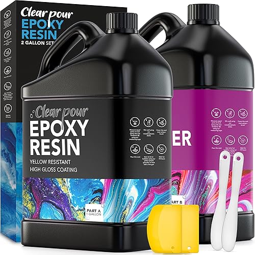 Clear Pour 2 Gallon Epoxy Resin Kit - Premium Clear Epoxy Resin for Countertop, Table Top, Art, Craft, DIY, Wood and Resin Molds (1 Gallon x 2 Set)