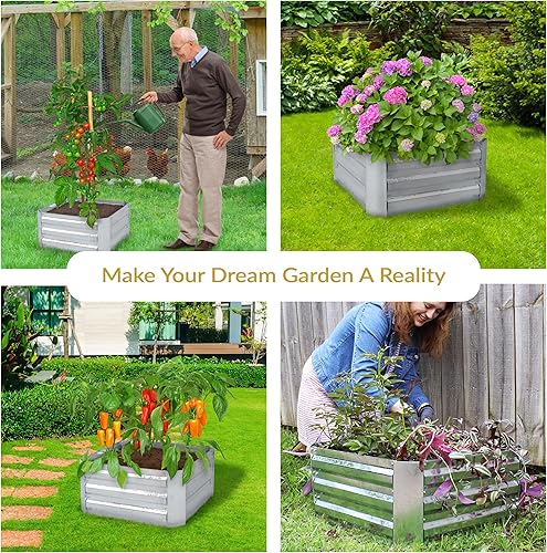 Miniatura 5 de Sunnydaze Cama de jardín de metal elevada de 11.75 pulgadas de alto, cama de jardín elevada galvanizada para exteriores para verduras y flores