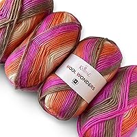 Vista 15 de Hilo de lana Wool Wonders para ganchillo, paquete de 4 (585 m / 400 g), patrones gratuitos - Hilo de lana para tejer - Aran/Grueso #4 Peso medio