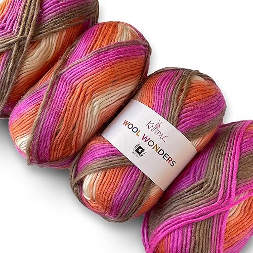 Miniatura 15 de Hilo de lana Wool Wonders para ganchillo, paquete de 4 (585 m / 400 g), patrones gratuitos - Hilo de lana para tejer - Aran/Grueso #4 Peso medio