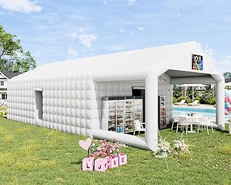 Albott 39x20x14 FT Large Inflatable Nightclub Tent for Adults with Pavilion Rest Area, Black Inflatable Night Club Gazebo with 2 Side Doors & Logo Area for Wedding, Birthday, Backyard Events, White