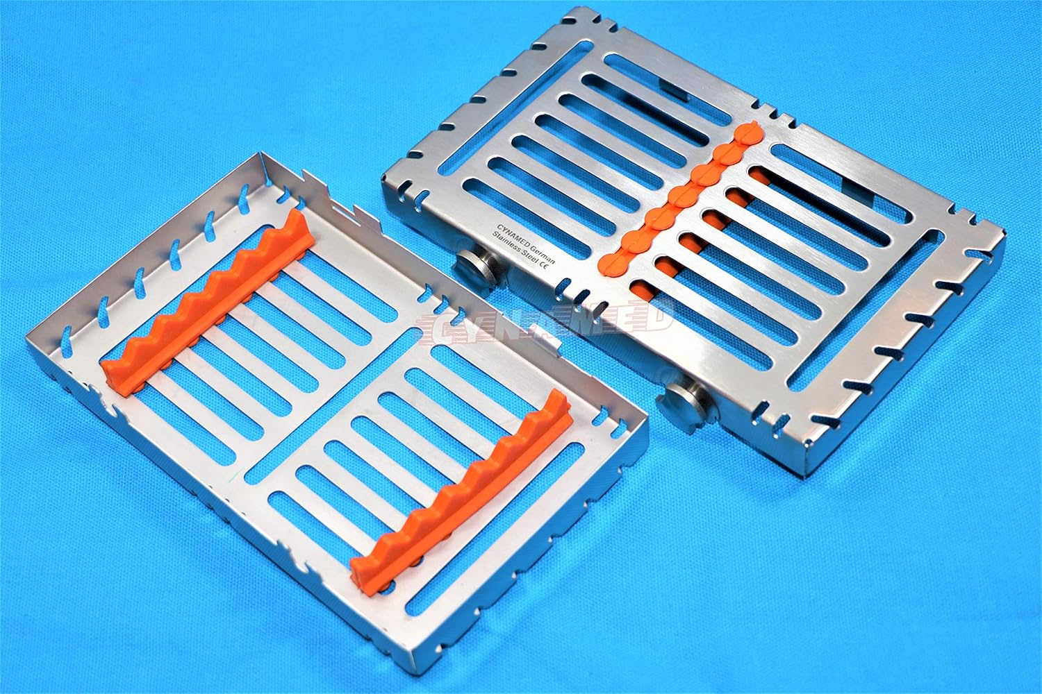 New Premium Heavy Duty Set of 2 ea German Dental Autoclave Sterilization Cassette Rack Box Tray for 7 Instruments Cynamed