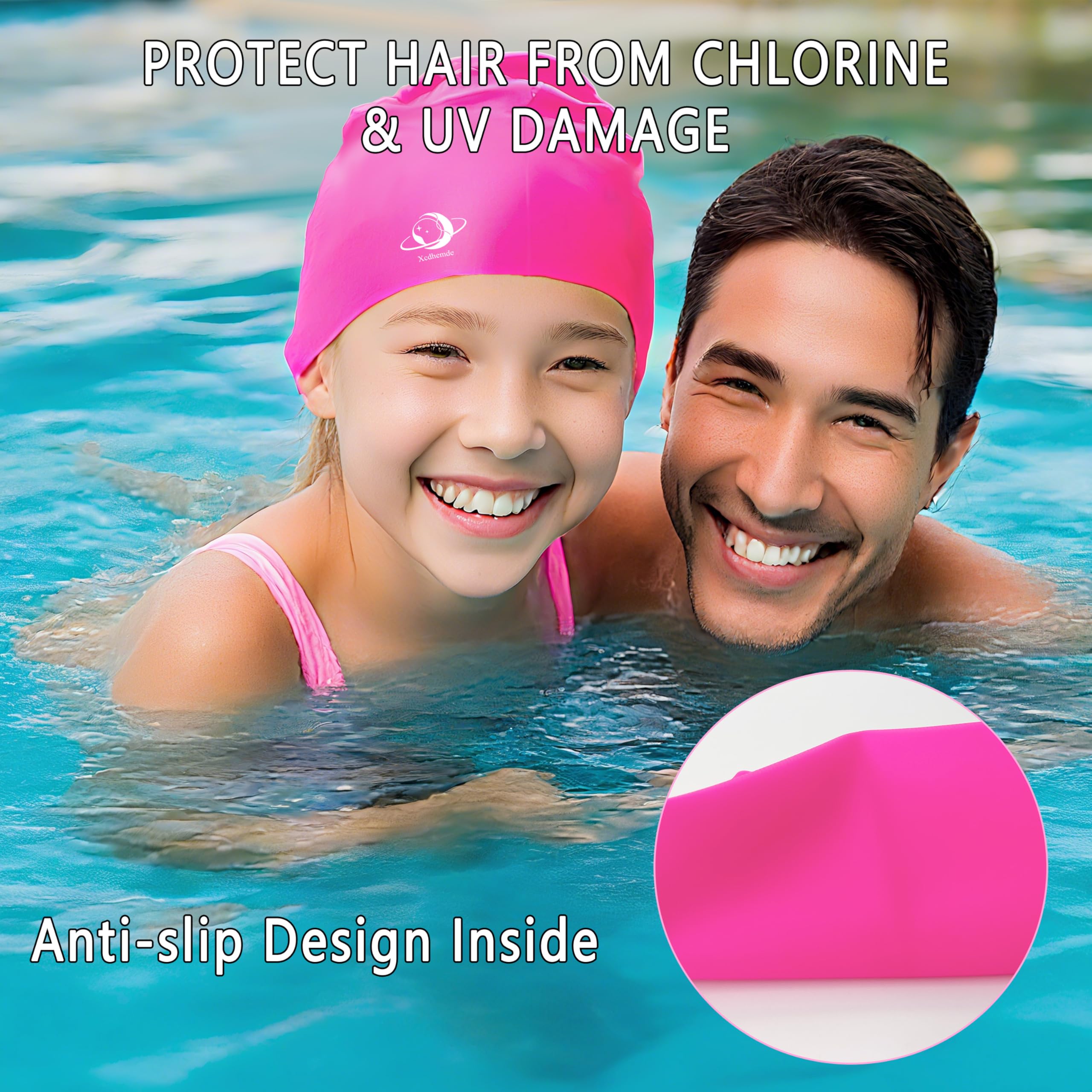 Juclide Cuffia Da Nuoto Per Bambini In Silicone – UV 50+, Elastica, Per Capelli Lunghi E Corti (Bianco Rosa, 3-8 Anni)