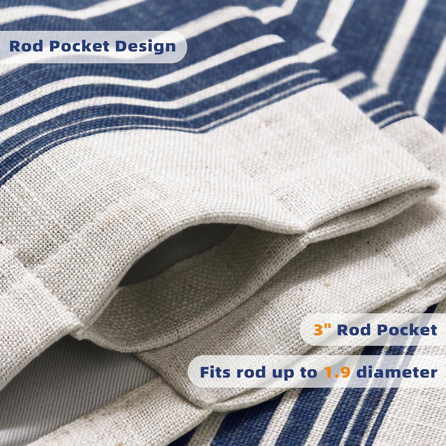 Driftaway Chris Linen Lined Valance Double Layer Thermal Insulated Room Darkening Blackout Window Valances 3 Inch Rod Pocket Vertical Striped Kitchen Valance for Bathroom 52 by 18 Inch Ivory Dark Blue