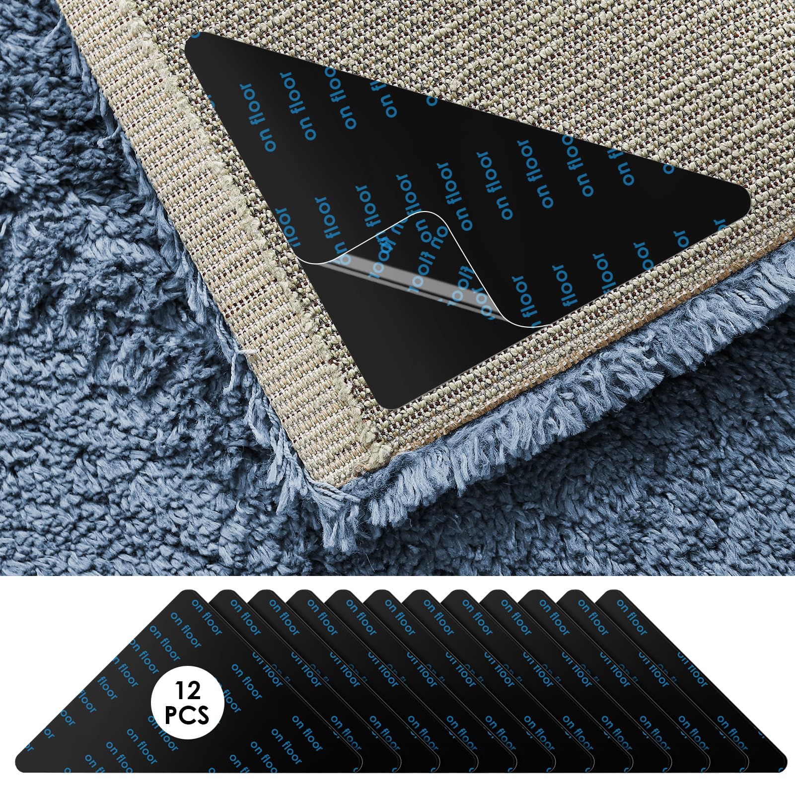Rug Tape Reusable Washable Rug Stoppers to Prevent Sliding, Triangle Carpet Stickers for Area Rugs on Hardwood Floors, Double Sid Adhesive Non-Slip Carpet Tapes