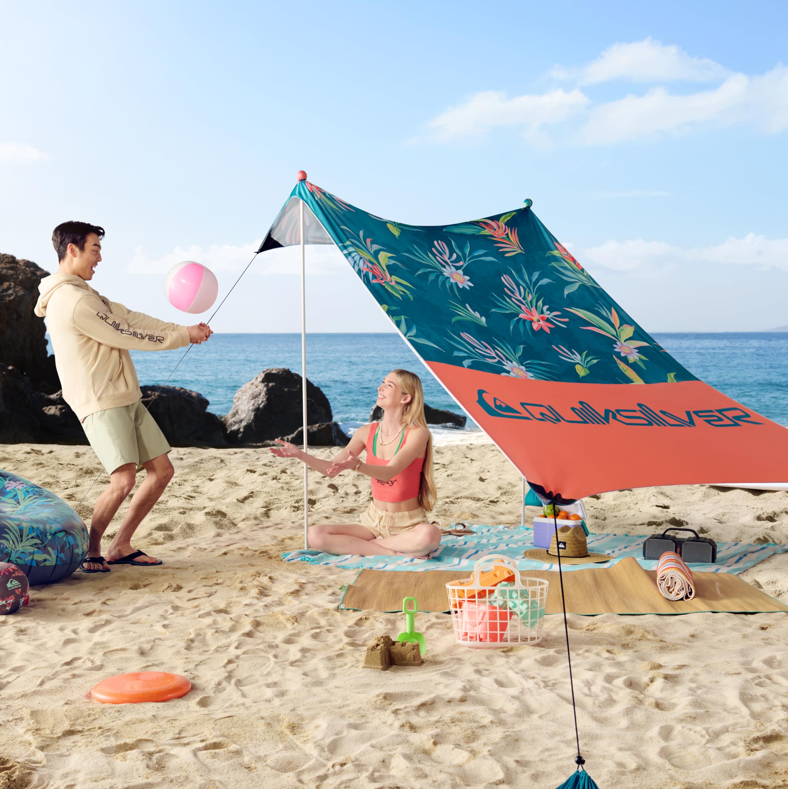 QUIKSILVER Refugio de Playa portátil – Tienda de campaña de protección Solar UPF 50+ con Anclajes de Saco de Arena y ventilación, Ligero e Impermeable para Playa, Campamento o Uso al Aire Libre – Se