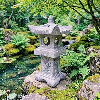 Asian Orchid Pagoda Statue Solar-Powered LED Light Miniature Tower | Lantern Garden Decoration Figurines Solar Lamp Outdoor Japanese Decoration Zen Courtyard Landscape 23.6High