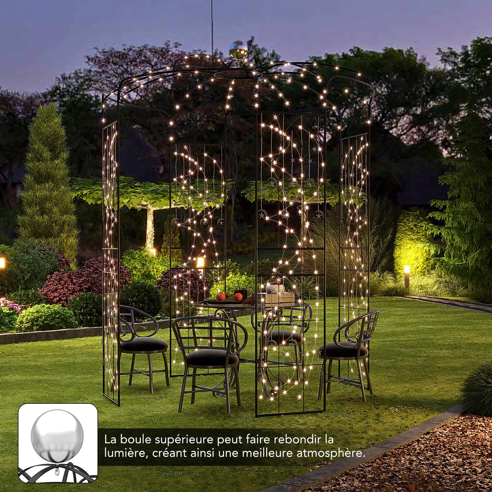 GOPLUS Arche de Jardin Forme de Cage à Oiseaux, Treillis Plantes Grimpantes 286 x φ 206 cm, Crochet de Suspension, Arche Rosier Décoration de Fête, Cérémonie de Mariage, Charge 10KG Noir