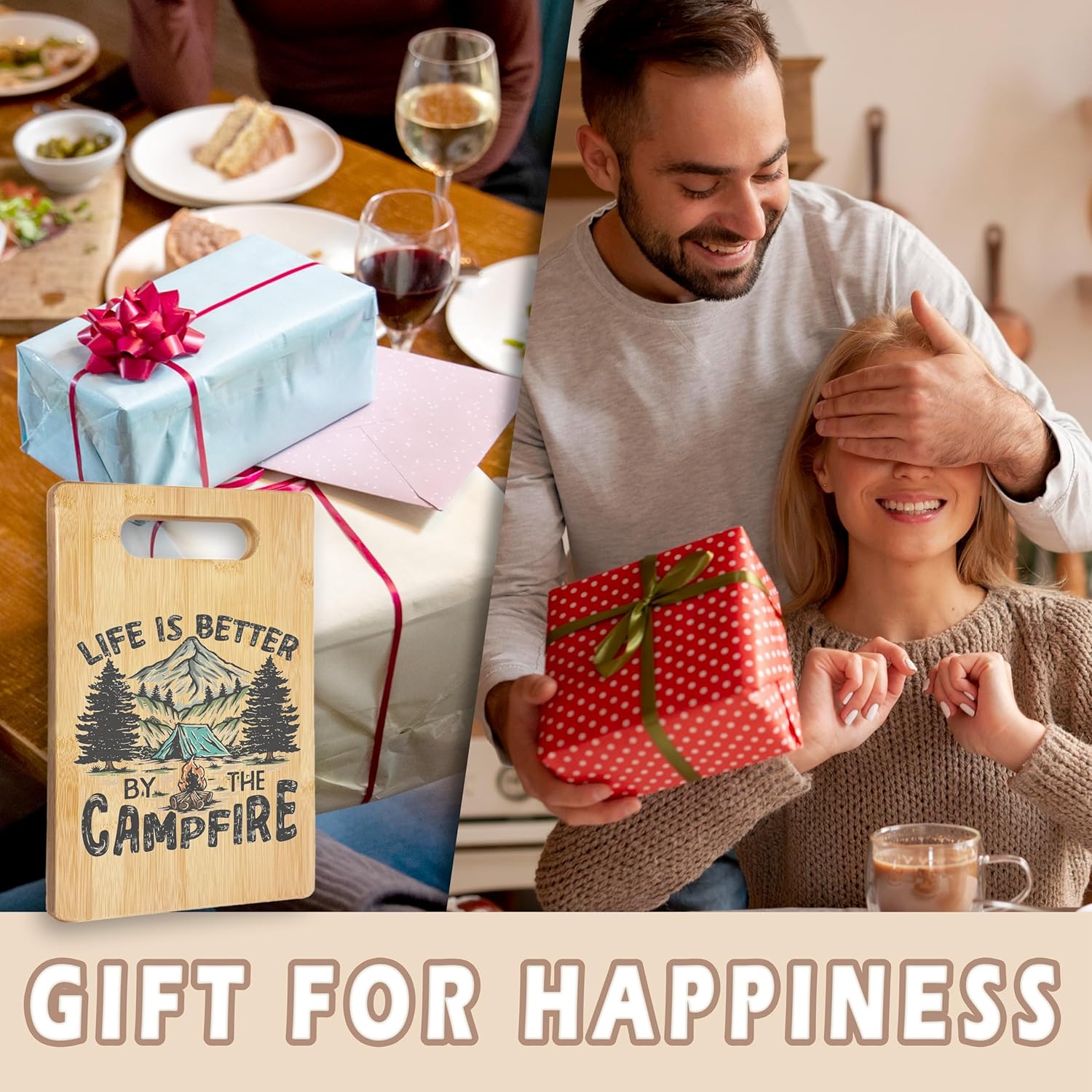 Camping Gifts Cutting Chopping Board, Camper Gifts for Women Men, Gifts for RV Campers, Camping Decor for Camper, Life is Better by the Campfire Bamboo Cutting Boards for Kitchen - Image 2