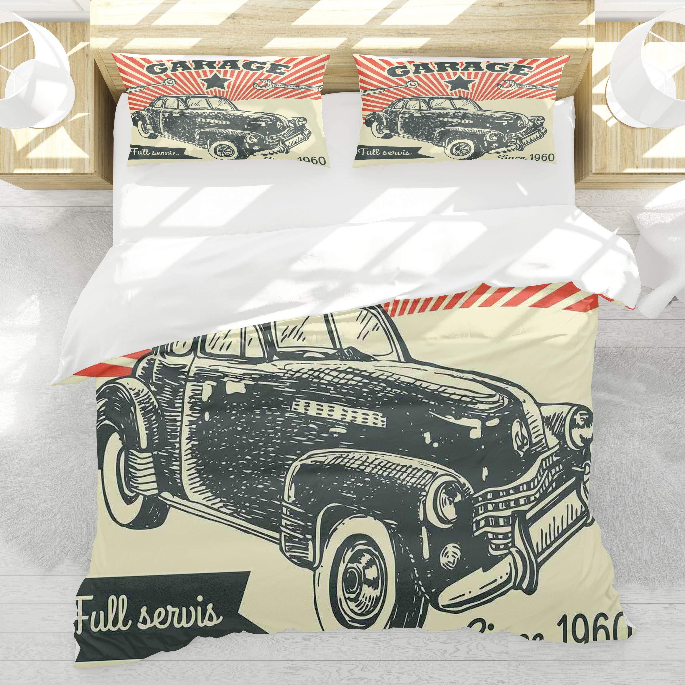 Housse de couette 140x200 voiture rétro pour transformer une chambre terne