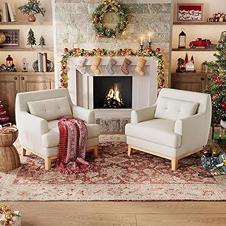 LINSY Large Accent Chair Set of 2, Velvet Reading Chair with Rubberwood ...