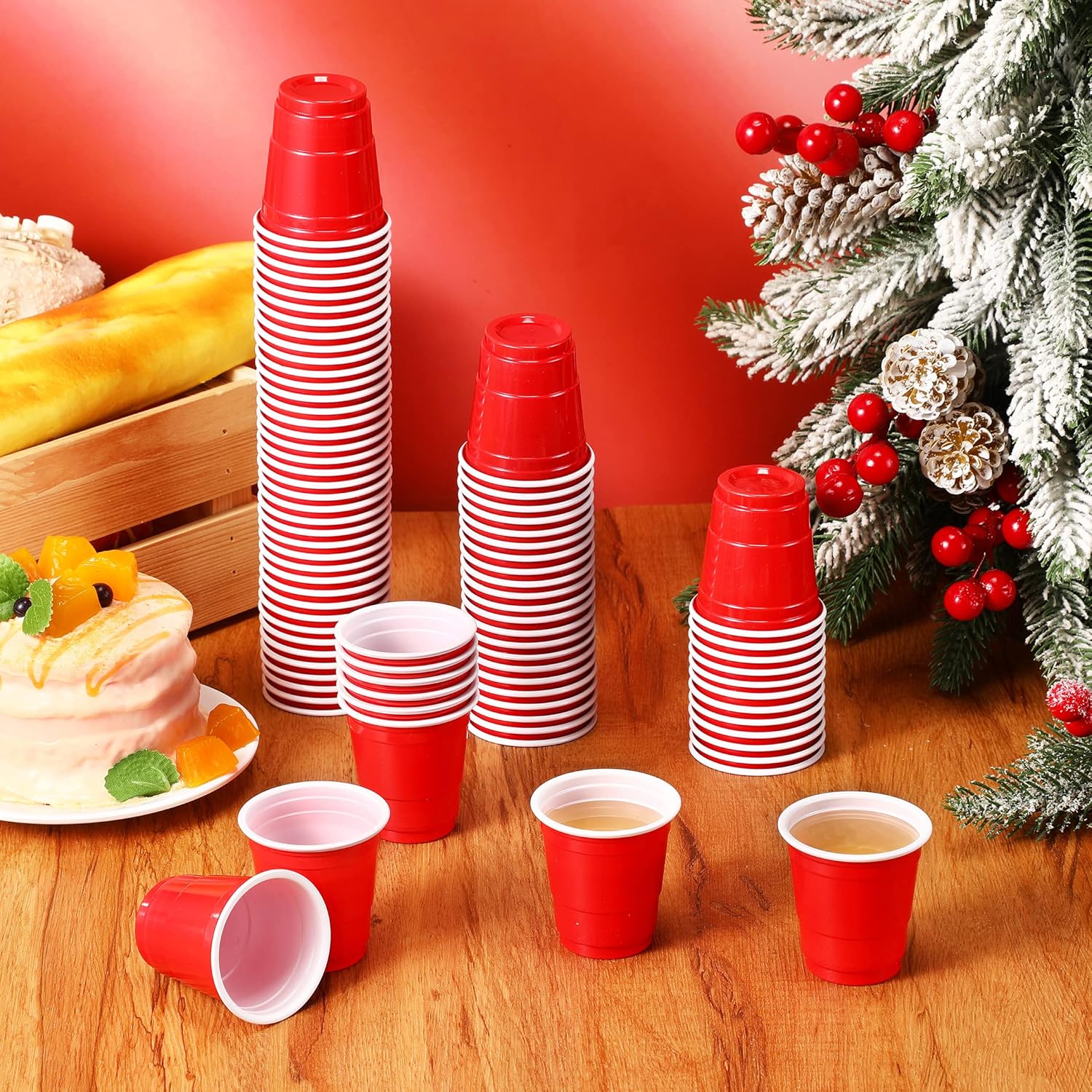 500 Pack 2oz Christmas Red Plastic Shot Glasses Cup Disposable Shot Glasses Mini Small Disposable Plastic Red Cup for Christmas Party Snacks Samples Tasting