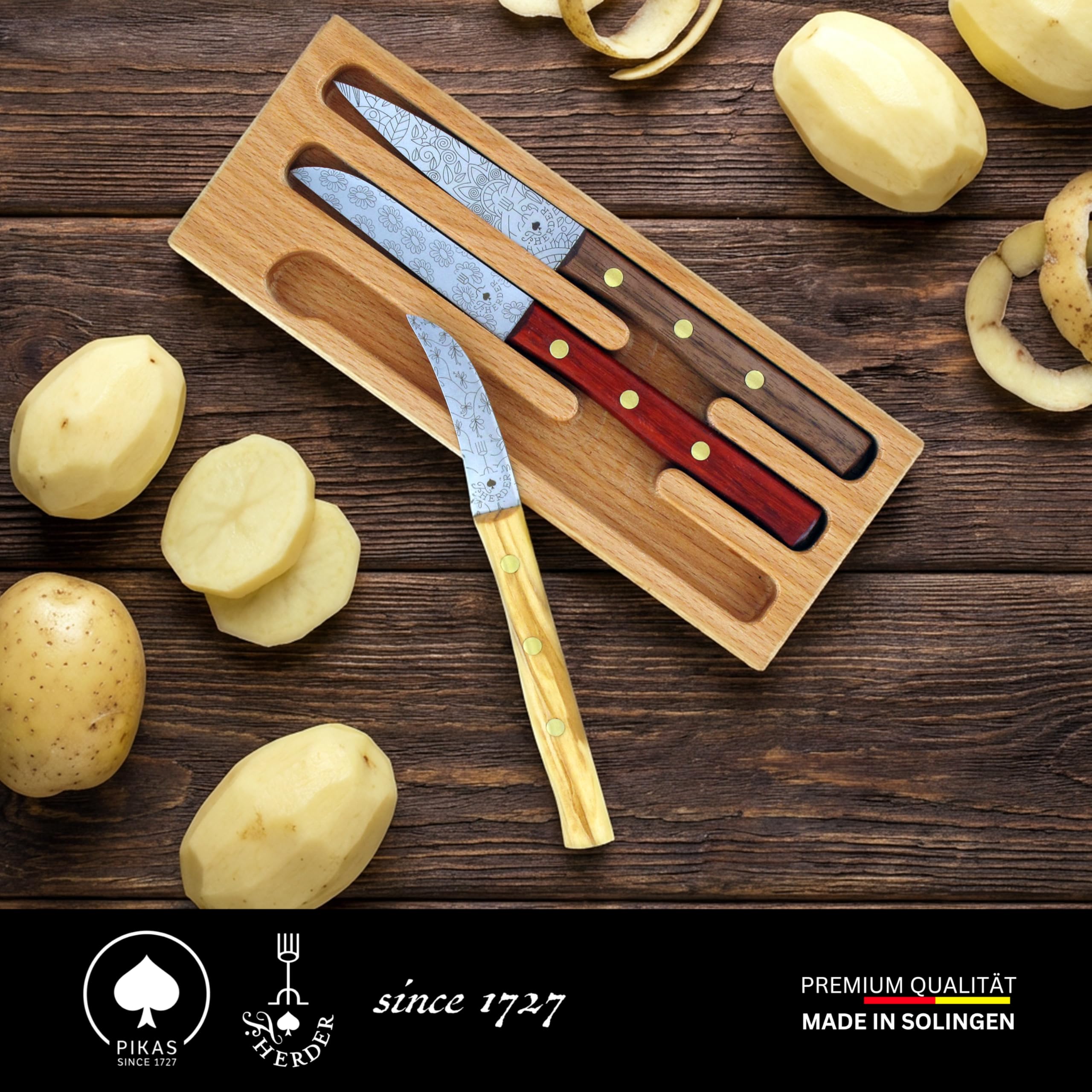 Premium Gemüsemesser - Extra Scharf, Allzweckmesser, Gemischt, Solingen, Schälmesser, Küchenmesser, Kneipchen, edler Holzgriff, Rostfrei, besonderes Geschenk
